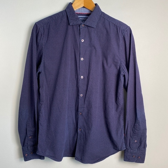 Denim & Flower Men's Purple Allover Micro Houndstooth LS Button Shirt Medium - Picture 1 of 14